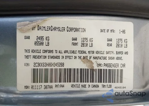 2006 Chrysler 300C from USA, damaged, VIN 2C3KK63H06H345268